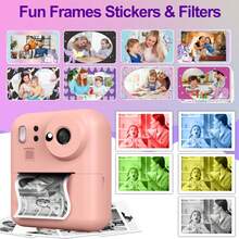 Children's Digital 2.4-Inch LCD Screen, 1300mAh Long-Lasting Battery, Instant Photo Printing And Fun Creative Photo Frame Stickers And Filters - Includes 3 Rolls Of Film, Birthday Party Gift For Boys And Girls, Birthday Party Gift, Easy-To-Use Interface, Ideal Gift For Halloween, Christmas Or Birthdays Instant Printing Camera