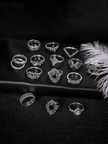 15 Peças Vintage Boêmio Lótus 15 Conjunto De Anéis