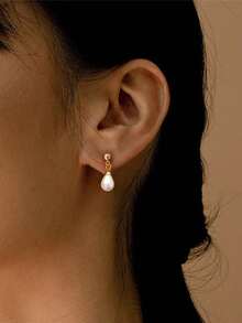 2 件优雅简约品质泪珠珍珠吊坠耳环，个性化吊坠耳环，伴娘耳环，婚礼珠宝 - 彩色 - 查看 3