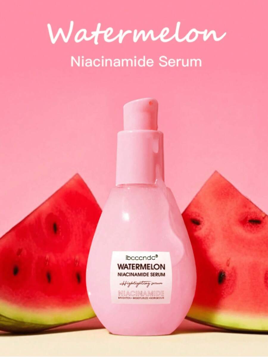 1 Bottle Of Watermelon Niacinamide Moisturizing Serum With A Sandy Scent For Skin Care, Containing Hyaluronic Acid, Glycerin And Vitamin E To Moisturize And Brighten The Skin. Lightweight Facial Sweat And Makeup Setting And Brightening Serum - 彩色 - 查看 1