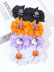 8pcs Kids Cute Floral Cartoon Creative Hair Clips, Fashionable Halloween Party Accessories, No Card Paper Packaging