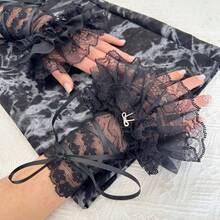 1 par de guantes de malla transparente con ribete de encaje, estilo lolita, adecuados para usar en verano o como puños de manga, decorados con elemento de lazo JK, disponibles en 4 estilos, que simbolizan un estilo dulce y soñador, un atuendo personal único y amor por la subcultura lolita - Multicolor - Ver 4