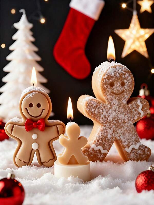 Cartoon Gingerbread Man Silicone Mold 3D Cute Gingerbread Man Candle Mold For DIY Gypsum Resin Soap Silicone Worker Artwork Holiday Christmas Decoration & Handmade Gifts Durable & Flexible