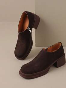 Women's Black French Chic Square Toe Thick Heel Platform High Heel Sandals With Single Strap, Wine Red