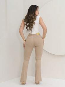 Women's Flare Jeans, High Waist, Bell Bottom - 卡其色 - 查看 2