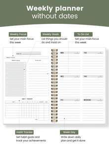 week plan 1 pieza Planificador semanal espiral A5 - Planificador diario sin fecha con listas de tareas, cuadros de enfoque y seguimiento de hábitos - Diario de escritorio duradero para útiles escolares, regalos de Halloween para mujeres y hombres