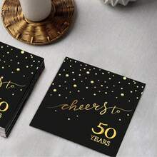 20pcs/40pcs/60pcs,50th Birthday Napkins, Celebrate Cheers To 50 Years Cocktail Party Napkins, 6.5x6.5 Inch, For Birthday Decorations, Wedding Anniversary, Black And Gold, 2 Ply Halloween Table Decorations - Black 50 - View 4