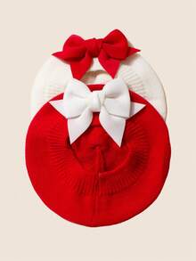 1PC/2PCS Baby Beret Hat,Christmas Hat,Bow Hat,Christmas Dress Up, Boys And Girls Universal,For Newborn Baby 1-3 Years Old,Christmas Gift - Multicolor - View 2