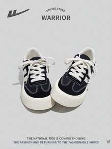 WARRIOR Damen sportliche junge Sneaker mit dicker Sohle aus Segeltuch, Farbblockdesign, modisch, Schnürung, Niedrigschaft, rutschfest, schmutzabweisend, Freizeitschuhe - Schwarz - Übersicht 4