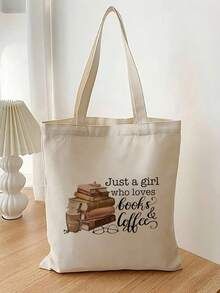 爱书人士个性化手提袋 - 大容量帆布书包，女士轻便旅行沙滩包，教师节圣诞礼物，大学必备书包，白色手提单肩包，个性化礼物（多种图案可选），教师礼物 - 米色 - 查看 5