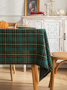 1pc Green & Yellow Plaid Square Tablecloth, Farmhouse Style, Polyester Material, Suitable For Kitchen, Dining Room And Christmas Decoration - Green and Yellow - View 14