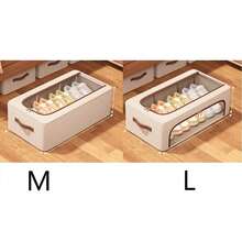 可折叠家用透明带窗鞋盒，加厚钢架加固，免安装床下鞋盒。 - 米色 - 查看 9