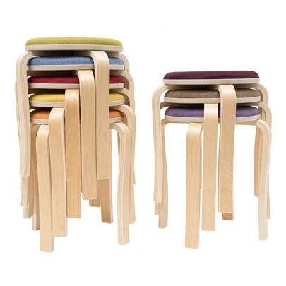 8-Piece Solid Wood Round Stools - Stackable Padded Seating With Soft Surface - Space Saving Nesting Design For Home & Events - Natural Finish Wooden Stools With Comfort Cushion - Set Of 8 Circular Stools For Flexible Seating