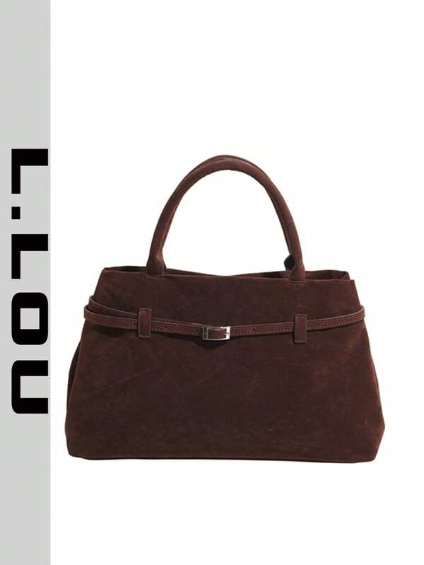 Women's Vintage Faux Suede Tote Bag, Autumn/Winter New Fashion Large Capacity Commuter Shoulder Bag, Versatile & Elegant Velvet Tote Bag