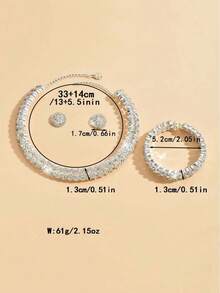 3 件套奢华新娘婚礼项链、手链、耳环套装、全水钻装饰颈链、多层项链、新娘配饰