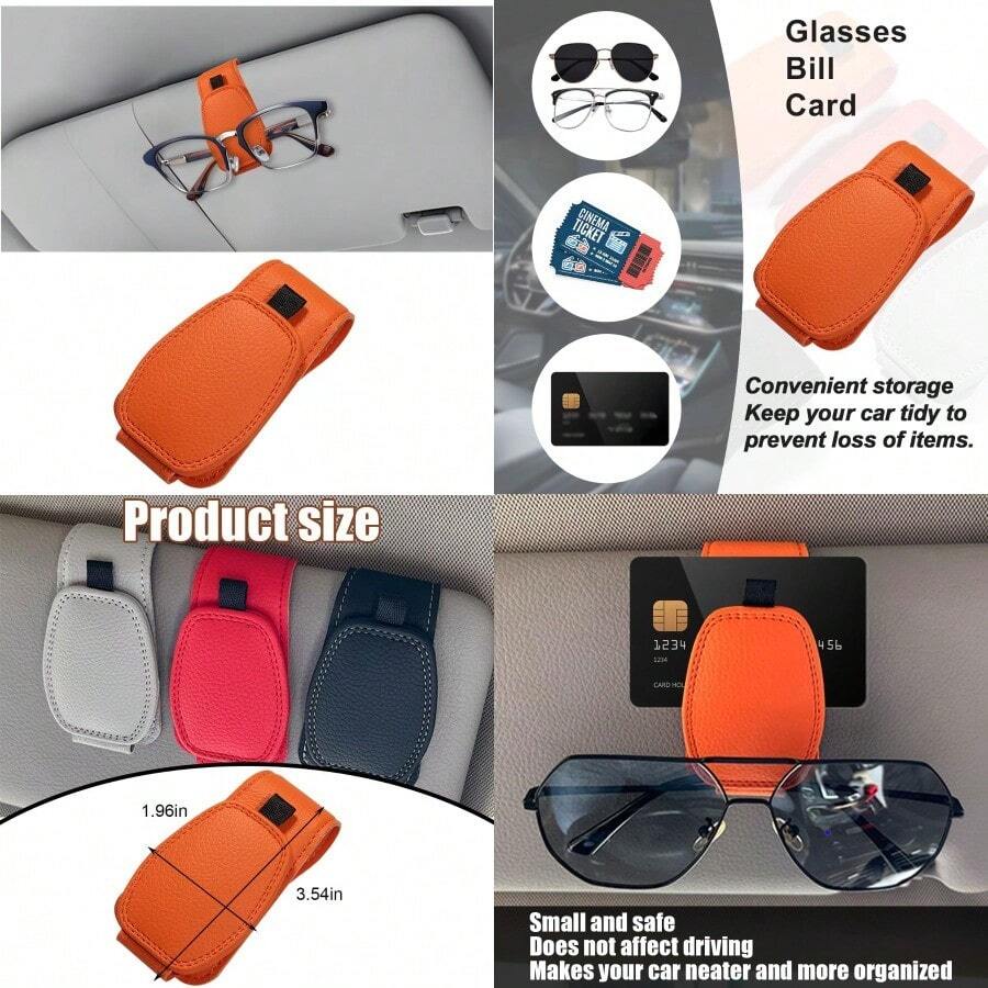 KIWEN Magnetic Sunglasses Holder For Car Visor – Leather Clip For Glasses, Easy One-Hand Use, Organizer Accessory (Pink)