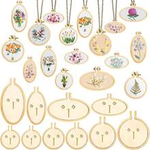 8 Packs Mini Embroidery Hoop Wooden Mini Stitch Hoop Ring For DIY Pendant Crafts, Round, Oval Vertical, Oval Horizontal