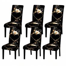 4/6pcs Home Decor Heart & Flower Pattern Chair Cover, Dining Chair Seat Cushion Cover, Stretch Fabric, Washable, Reusable, All Season Home Decor Dust Cover, Suitable For Indoor/Outdoor, Family Gatherings, Holiday Dining Chair Decoration