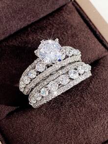 2 PC/Set Luxury Cubic Zirconia Ring For Women For Valentine's Day Gift Wedding Anniversary Party Jewelry