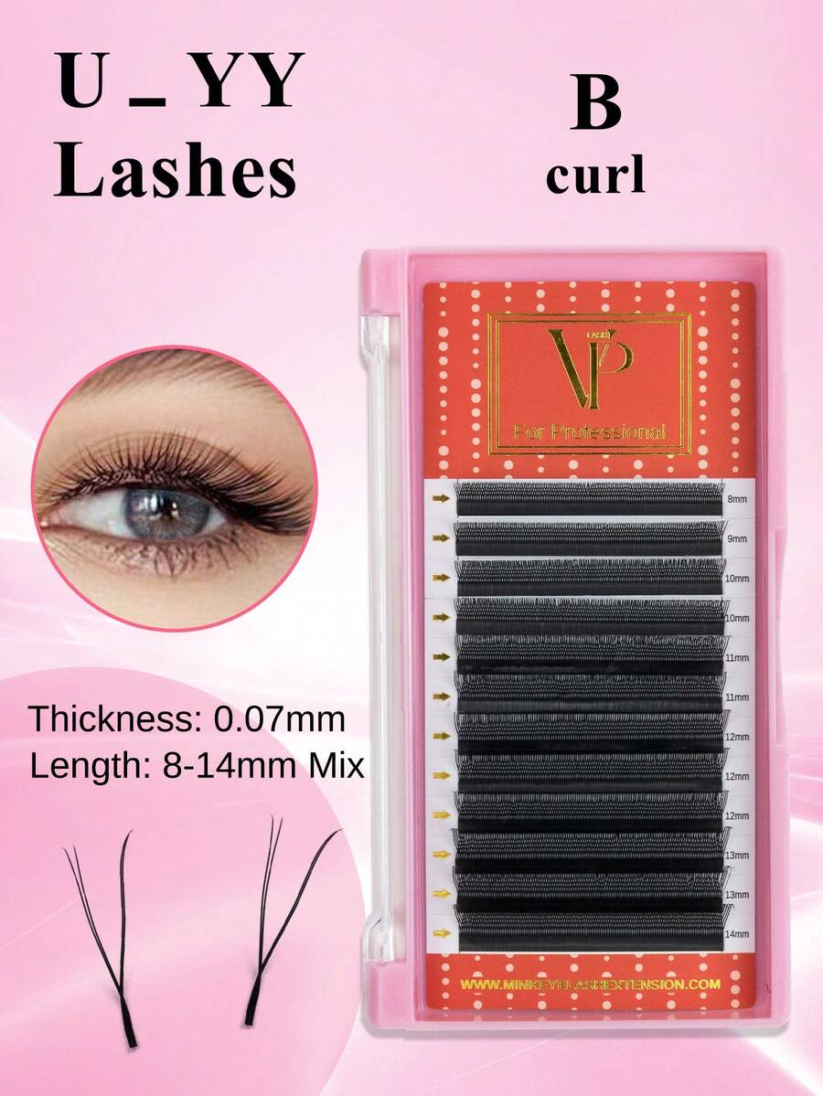 VP 0.07mm Curl: C/D/B U-Shaped YY Eyelash Extension Double Layer U Sahpe YY Lashes Ultra Soft Featherlight False Mink Eyelashes Brazilian Cilios - Black-b - View 1