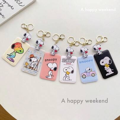  1 Piece Single Person Snoopy Student Meal Card, Campus Card Set, Bus And Subway Card, Yangchengtong Comic Peanut Retractable Keychain (Style Random)