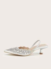 Women's Elegant Rhinestone Pointed Toe High Heel Pumps, Spring/Summer,Elegant,Party,Kitten Heels - Silver - View 4