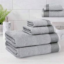 Juego de 6 toallas algodn ultrasuave, contiene 2 toallas de bao de 71.12x 139. 2 toallas de mano de 40.64x 60.96 y 2 paos de 30.48x 30.48, compactos, ligeros y - Juego de 6 unidades + Gris - Ver 5