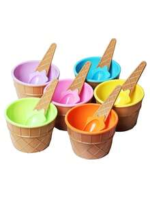 1/2/4set, Random Color Ice Cream Bowl And Spoon Set, Reusable Ice Cream Cup, Children's Ice Cream Bowl, Birthday Party Supplies, Party Decor, Creative Bowls For Ice Cream And Pudding Desserts, Suitable For Wedding, Birthday, Graduation, Kitchen Accessories, Ice Cream Mould, Birthday Gifts, Christmas Gift, Christmas Decorations, Christmas Party Supplies - Multicolor - View 3