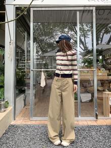 New Women Autumn Casual Straight Leg Pants, Retro Versatile Wide Leg Trousers