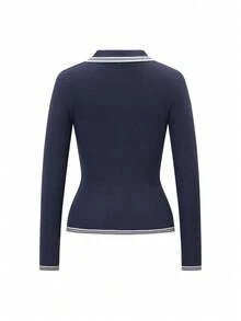 Blusa de lana con diseño de botones, cuello con muesca y dobladillo para mujeres, estilo coreano casual de calle y transporte, otoño Nora Noon Y2K