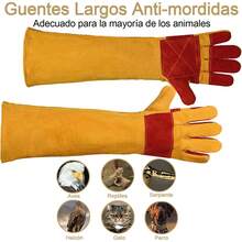 Guantes Largos Anti-Mordida para Animales de 60 cm, Guantes de Protección para Manipulación de Animales, Guantes de Cuero Duraderos para Perros, Gatos, Pájaros, Serpientes, Lagartos, Reptiles - 1 - Ver 2