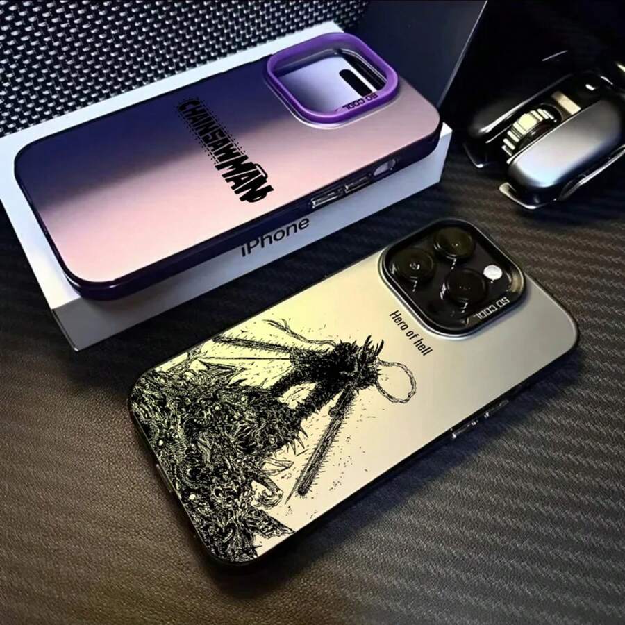 Custodia per iPhone, Custodia per telefono C-Chainsaw-ManS Denji MAKIMA per iPhone 16 15 14 13 12 11 Pro Max, colore opaco nero, multicolore, laser, metallica, aurora