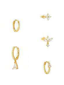 5Pcs/Set Earrings Set For Women Fashion Gold Plated Zirconia Stud Hoop Dangle Earrings Women Casual Glamorous Jewelry Accessories