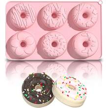 粉色硅胶甜甜圈模具免费甜甜圈烤盘，适用于洗碗机和微波炉，烤箱，耐热，易于取出，非常适合甜甜圈蛋糕饼干百吉饼 - 彩色 - 查看 9