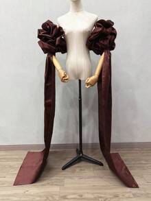 1pc White Satin Puff Sleeve Bride Decorative Sleeve Cover + Detachable Long 125cm Train Autumn Accessories - Multicolor - View 26