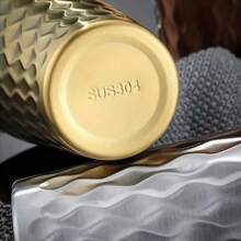 1 件不锈钢双层隔热咖啡杯（金色），创意浮雕钻石设计，家用咖啡杯可保持饮料温暖/保冷，防摔且易于清洁