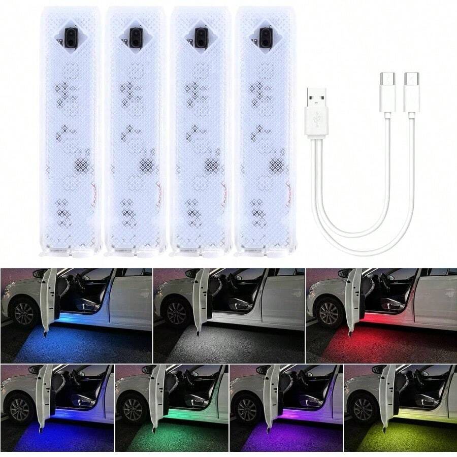 - Luces de puerta de coche recargables inalmbricas de colores para todos los coches colores de luces de puerta de coche, 2 piezas 4 piezas - colores de luces de puerta de coche - 4 luces para puerta de coche de 7 colores - Ver 1
