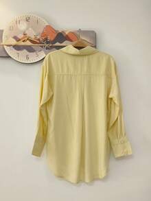 Women's Long Sleeve Button Down Shirt - 黃色 - 查看 2