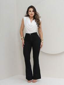 Women's Flare Jeans, High Waist, Bell Bottom - 黑色 - 查看 4