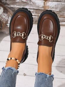 Giày lười đế dày, mũi tròn, thường ngày thời trang dành cho nữ - màu nâu - Xem 3