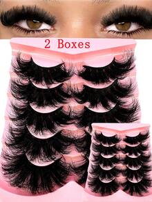 AMSDCN 2 Boxes Of 5 Pairs Of Fluffy Long Eyelashes 3D Artificial Mink Eyelashes Natural Fake Eyelashes Dramatic Softness Curly Eyelashes Eyelash Extension Makeup - Mi tự nhiên - Xem 6