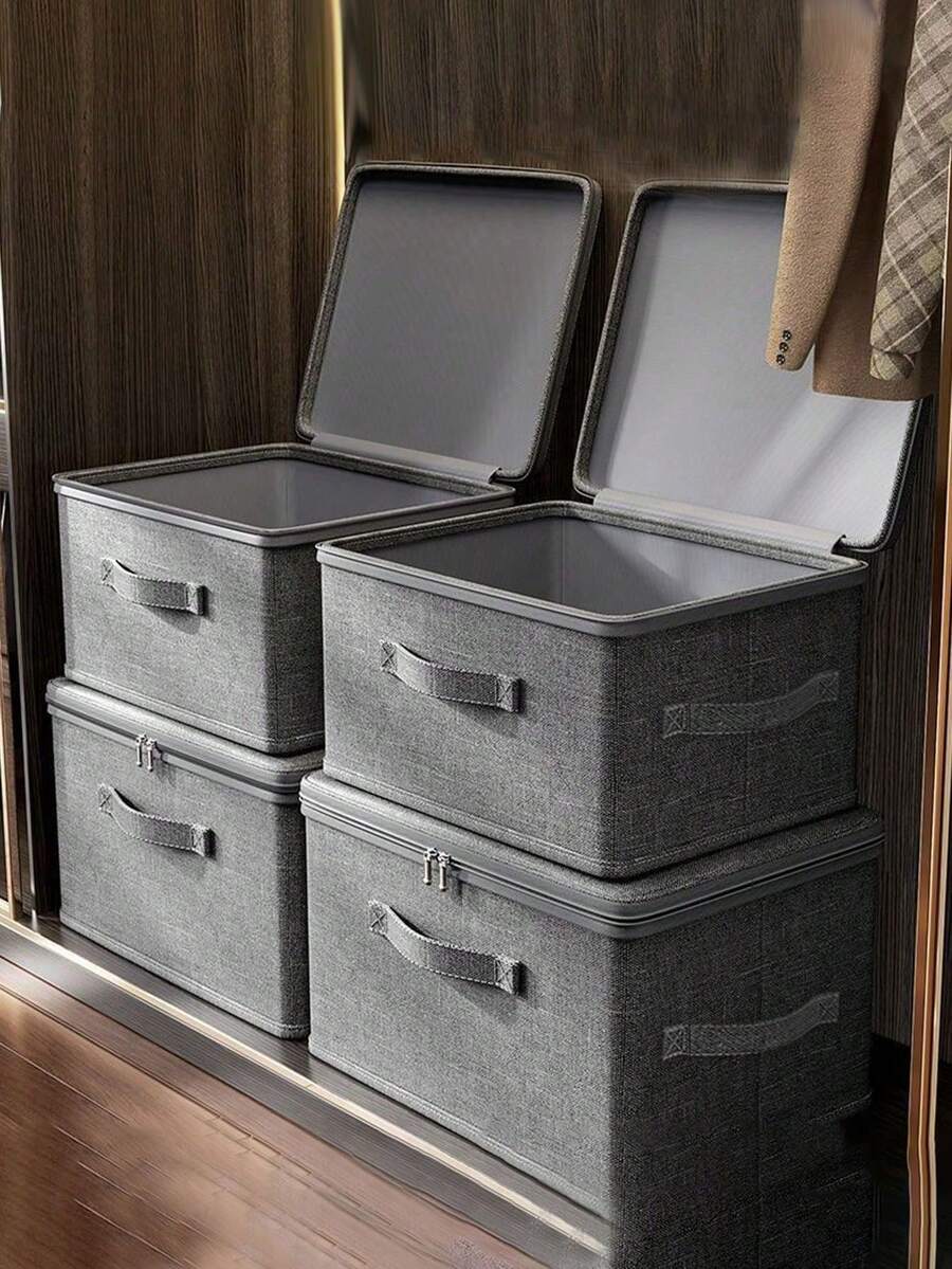 1pc Home Foldable Wardrobe Storage Box, Layered Organizer For Clothes, Bed Sheets & Blankets, Storage Basket With Handle & Zipper, Dustproof Waterproof Mothproof, Easy To Clean Washable Reusable - Multicolor - View 1