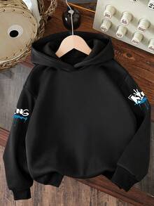 Young Boy Cartoon Skateboard Pattern Warm Hoodie