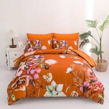 7 Pieces Floral Yellow/Aqua/Navy Blue Floral Comforter Set Queen King Bed In A Bag Botanical Floral Comforter Soft Soft Microfiber Complete Bedding Sets For Fall And Wedding Items,Valentines Day Home Bed Room Decor,Mothers Day Gift,All Season - Đất nung - Xem 8