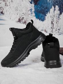 Men's Winter Snow Boots, Non-Slip Sports Shoes, Casual Warm Shoes With Warm Lining, Outdoor Solid Color Casual Sports - Black - View 3