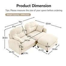 mikibama 74" Chenille Loveseat With Ottoman,Modern Modular Sectional L-Shaped 2 Seater Cloud Sofa With Deep Seat,L Shape Couch With Chaise Lounge Curved Arms For Living Room,Small Spaces,Beige - Beige Loveseat +1 Ottoman - 查看 2