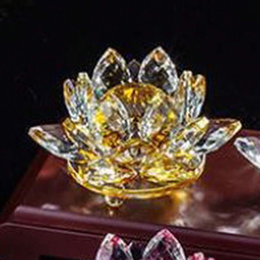 Sparkly Crystal Lotus Flower Ornament, Hue Iridescent Reflection, Decorative Glass Figurine, Crystal Suncatcher, Feng Shui Home Decor - 黃色 - 查看 1