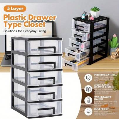 5-Tier PP Material Desk Organizer, Multifunctional Desktop Storage Box, For Stationery, Office Supplies, Crafts, Accessories Storage, With Space-Saving Design For Multi-Purpose Storage 5 Layer Plastic Drawer Storage Cabinet Closet Organizer Premium PP Material