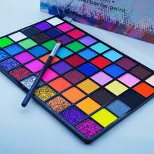 54 色水溶性面部彩绘颜料，无味精细水彩颜料，配有 1 支刷子，适合学生面部彩绘、万圣节化妆、复活节 - 水粉色塗料 - 查看 3