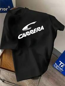 Men'S Casual Crew Neck T-Shirt With CARRERA Print - Bold Lettering & Brand Logo, Lightweight Breathable Fabric, Regular Fit Short Sleeve Tee For Summer, Everyday Comfort & Sporty Style, Everyday Tshirt  Bold Lettering Shirt  Comfortable Fit, T Shirt, Knit, Masaki Suda T-Shirt, Dakine, Rafting Grey T-Shirt, Alaska T-Shirt, Joma Shirt For Men, Carrera Clothes, Carreracarrera Shirt, Men Clothe - 黑色 - 查看 1